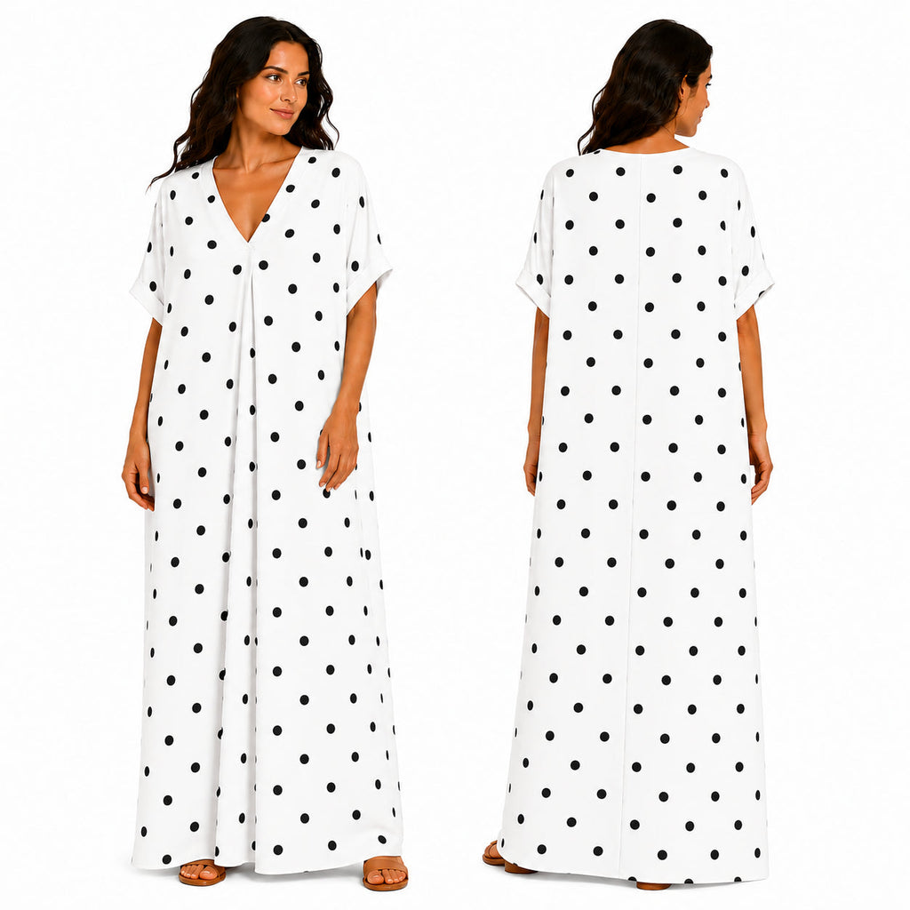 Robe Longue Oversize Femme à Pois Coupe Fluide Chic Été