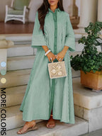 Elegant Women's Loose Collared Button Front Striped Shirt Dress