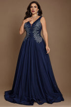 Curveins Plus Size V-Neck Sleeveless Waist-Defined Maxi Dress