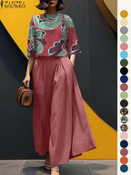Women's Top & Wide Leg Pants Two-piece Set, Casual Fashion Minimalist Cozy Three Quarter Length Sleeve Top & Trousers for Daily Outdoor Wear, Ladies Clothes for All Seasons, Womenswear