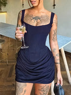 Sexy Fishbone Bodycon Ruched Drawstring Mini Corset Dress Sexy Women Night Out Club Wear Party Dress