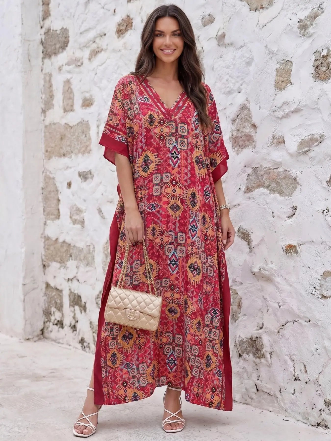 Women's Leopard Print Kaftan Robe – Loose-Fitting Beach Print Dress
