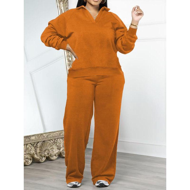 Women's Solid Long Sleeve Sweatshirt & Drawstring Waist Pants Set, Casual Fashion Cozy Two-piece Outfits for Daily Outdoor Wear, Women Clothes for All Seasons