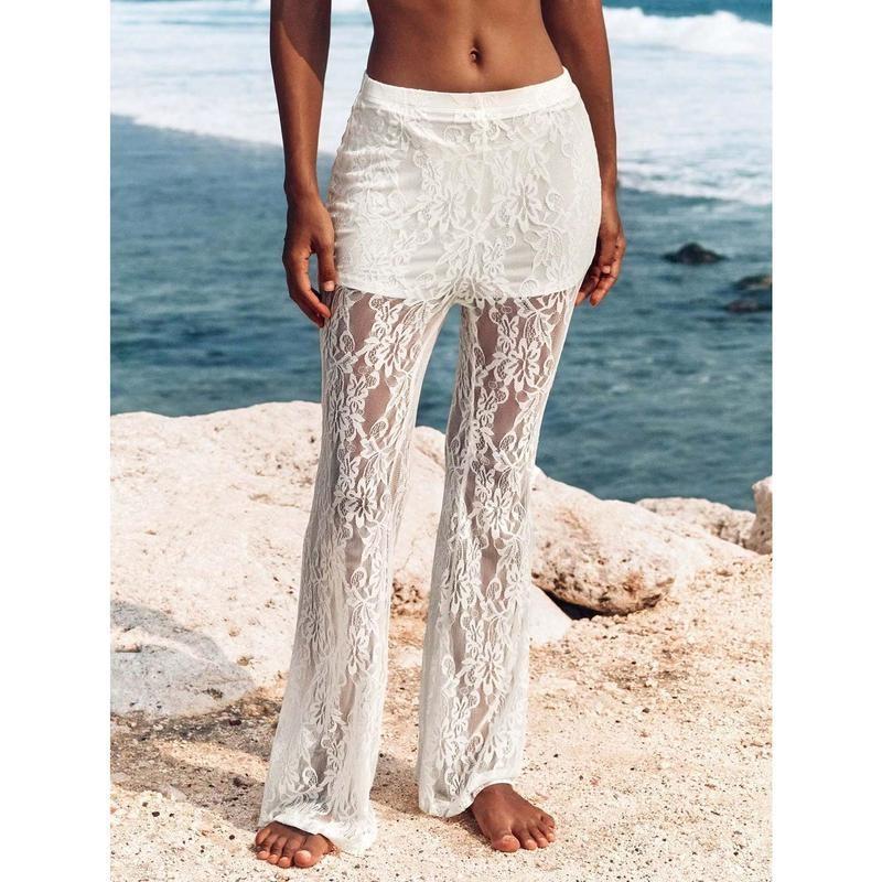 Women's High Waist Flare Lace Knit Vacation Pants