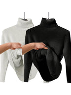 Women's Solid Thermal Lined Drop Shoulder High Neck Sweater, Casual Solid Long Sleeve Jumper For Daily Outdoor Wear, Women Knit Top for Fall & Winter