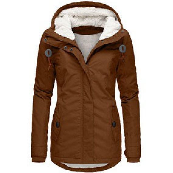 Winter Thickened Cotton Parka with Fleece Lining Hooded Warm Coat Mid-Length Women's Fitted Long Sleeve Outerwear Black Imitation Fur Tops for Casual Basic Minimalist Womenswear Elegance Style - Jackets