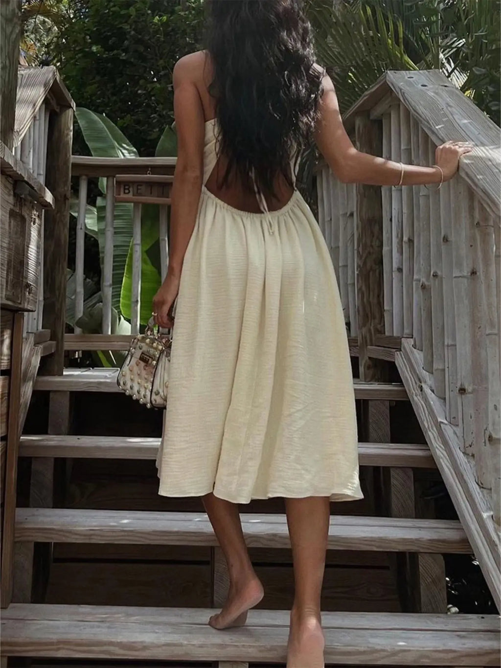 Summer New Sexy Wrap Top V-Neck Dress, Loose Beach Style Split Skirt, Women's Fashionable Long Dress, Perfect for Vacation