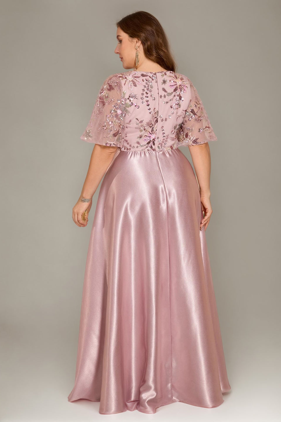 Curveins Plus Size V Neck Sequin Floral Patchwork Elegant Flowy Maxi Dress