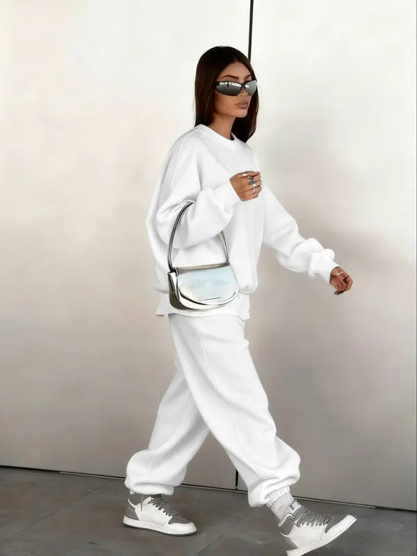 Women's Two-Piece Set Round Neck Sweatshirt and Loose Jogger Pants, Street Hip-Hop Casual Sporty, Fall & Winter Fashion
