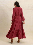 Women's Plain V Neck Long Sleeve Dress, Casual Fitted Woven Dress for All Seasons, Daily Wear Fashionable Women's Clothing