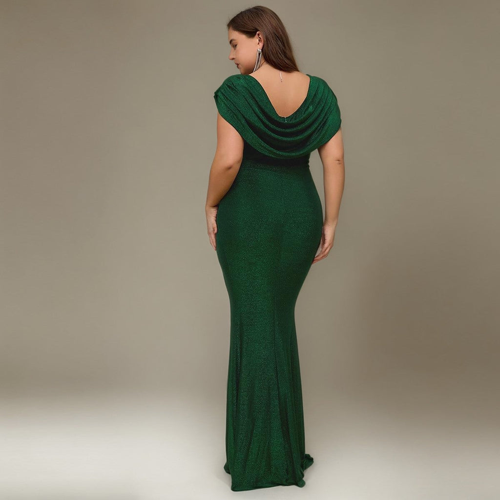 Curveins Plus Size Sleeveless Round Neck Side Slit Fishtail Maxi Dress