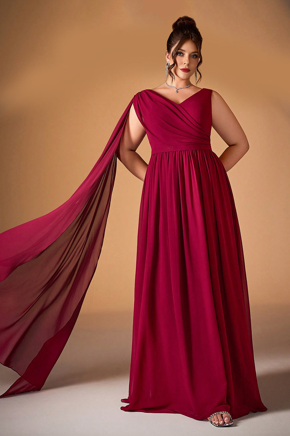 Curveins Plus Size V-Neck Backless High-Waist A-Line Maxi Dress