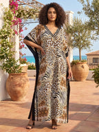 Women's Casual Kaftan Long Dress Oversized Chic Bohemian House Robe Beachwear Vacation Bathing Suit Cover Up Lounge Wear Boho Summer Holiday