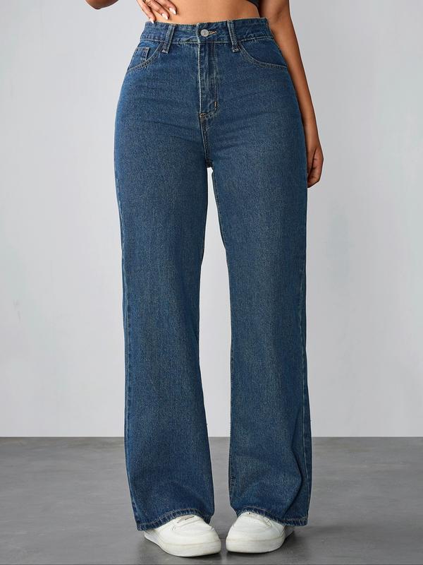 Women's Vintage Style Loose Fit Straight Leg Jeans, Casual Fitted Denim Jeans for Fall & Winter, Classic Boyfriend Look