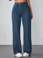 Women's Vintage Style Loose Fit Straight Leg Jeans, Casual Fitted Denim Jeans for Fall & Winter, Classic Boyfriend Look
