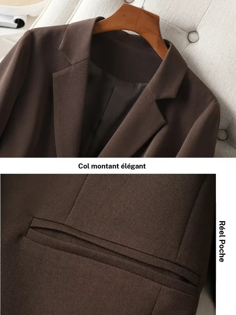 Women's Elegant One-Button Blazer Jacket, Slim-Fitting Long Sleeve Coat for Office Wear, Fall & Winter Fashion Outerwear