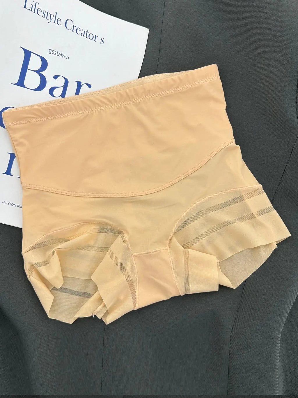 Women's High-Waisted Shapewear Panties, Layered Slimming Underwear, Striped Mesh Design, Breathable Sweat-Proof, Plus Size, All Seasons