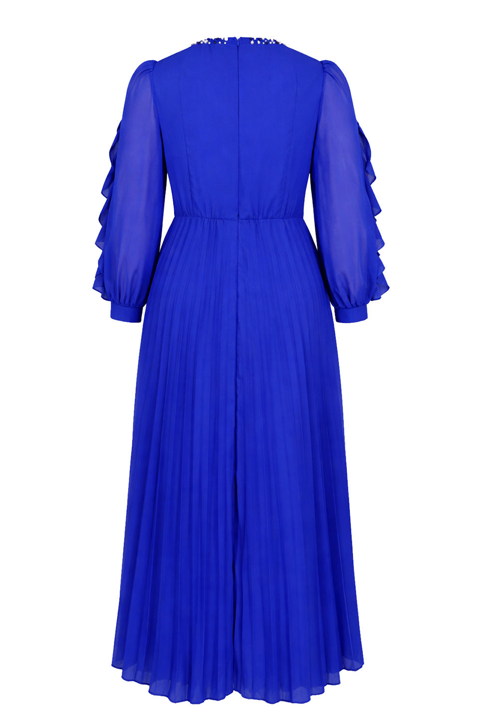 Curveins Plus Size Elegant Round Neck Long Sleeve Ruched Waist Slim Fit Evening Maxi Dress