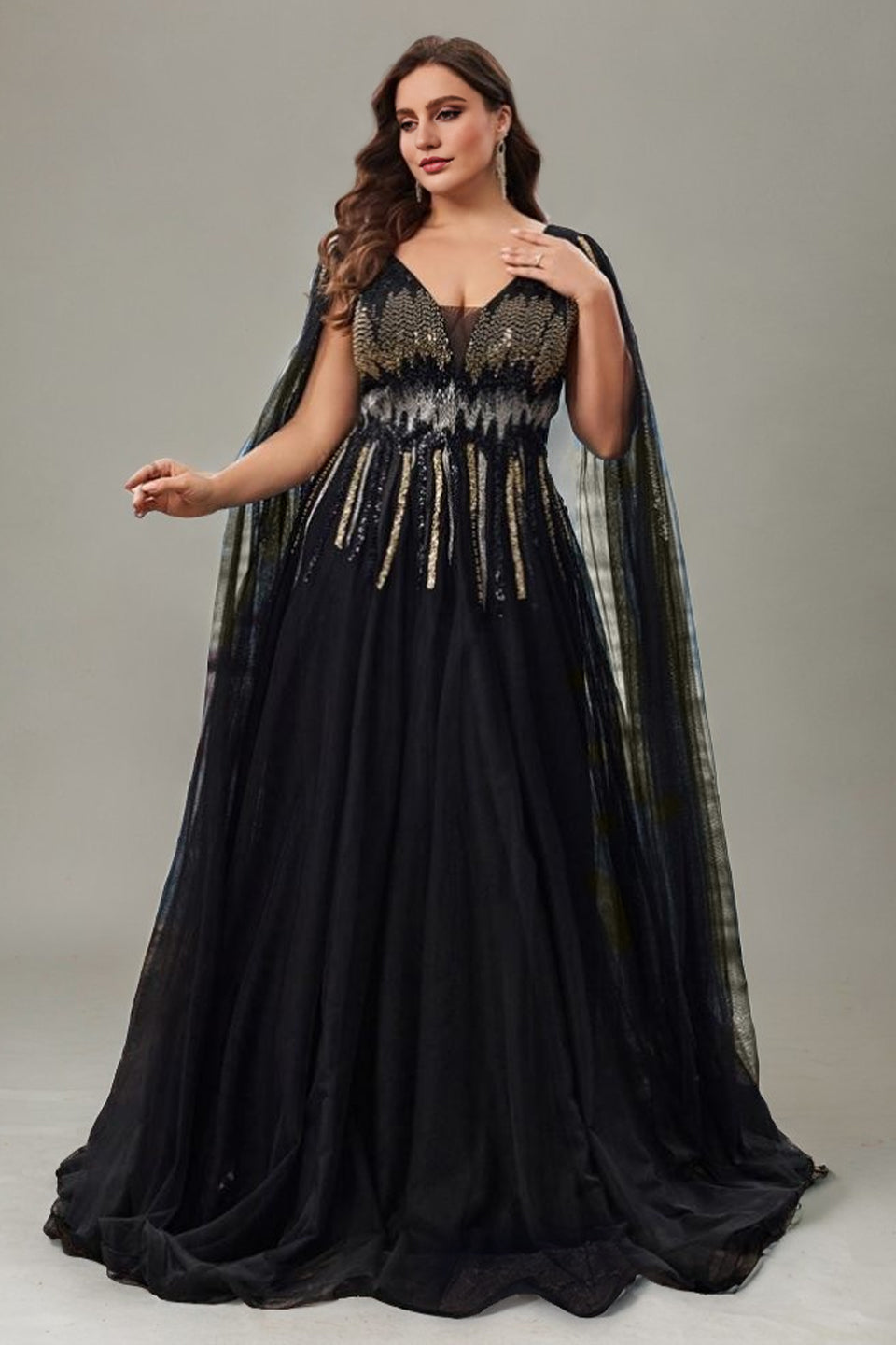 Curveins Plus Size V-Neck Waist-Defining Sequin Maxi Dress