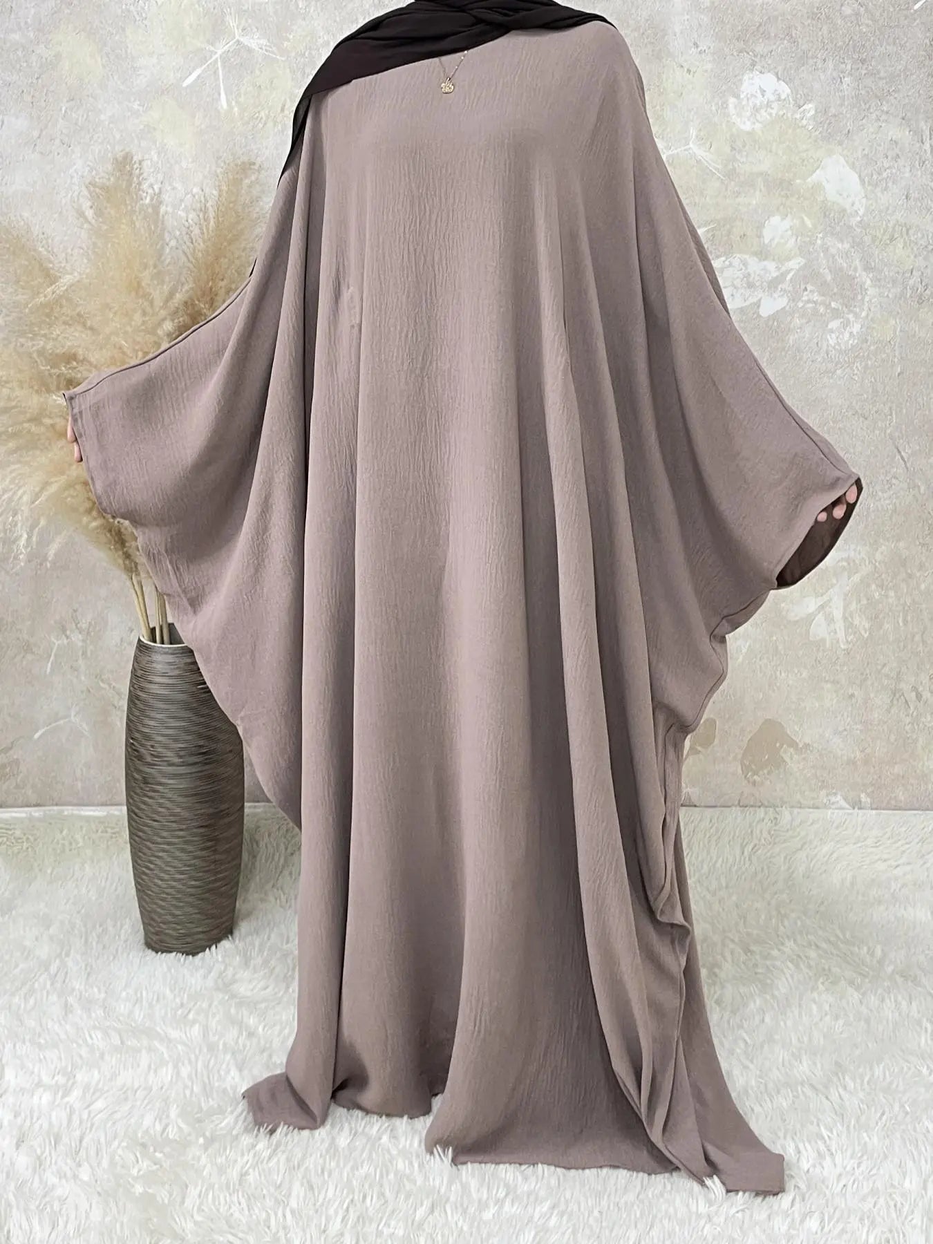[Plus Size] Women's Solid Color Abaya, Modest Round Neck Long Sleeve Dress for Daily Wear, Ladies Islamic Clothing for All Seasons
