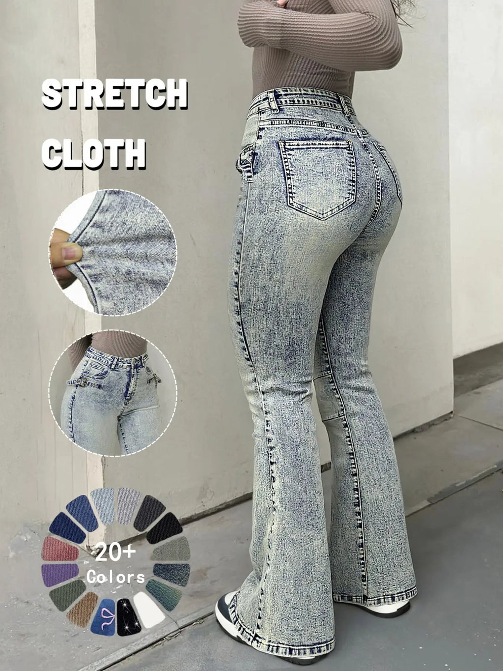 Y2K Women's High Waist Flare Leg Jeans,Casual Button Fly Pocket Design Bell Bottom Denim,Women's Bottoms for Daily Wear,000 Jeans,Fashionable And Versatile Women's Jeans,Suitable For Spring,Summer,Autumn And Winter