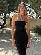Women's Solid Backless Lace Up Tie Back Bodycon Dress, Elegant Fashion Maxi Tube Dress for Party Club Dating Wear, Ladies Dress for Summer, Strapless Prom Dress