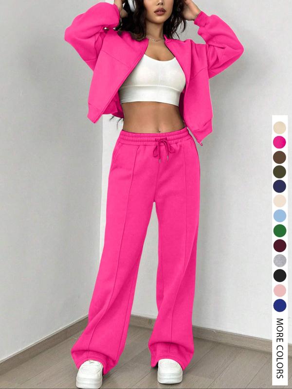 Women's Casual Striped Long Sleeve Zipper Jacket and Pants Set, Airport Wear, Fitted Natural Waist, Regular Length, All Seasons