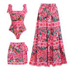 Pink Floral Paradise Print One Piece Swimsuit and Skirt