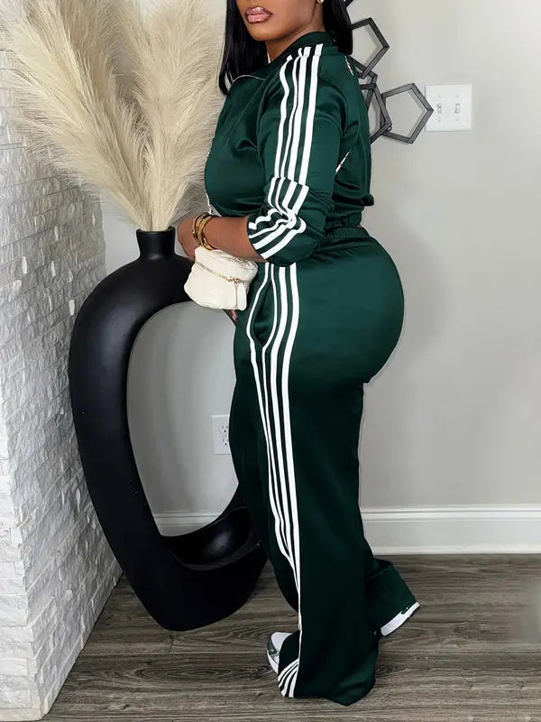 Women's Tracksuit Set, Casual Long Sleeve Zip Up Jacket & Pants Set for Spring & Fall, Women's Clothes for Daily Wear