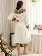 Women's Leopard Print Thermal Lined Bathrobe, Casual Soft Comfortable Long Sleeve Belted Robe, Women's Sleepwear for Fall & Winter