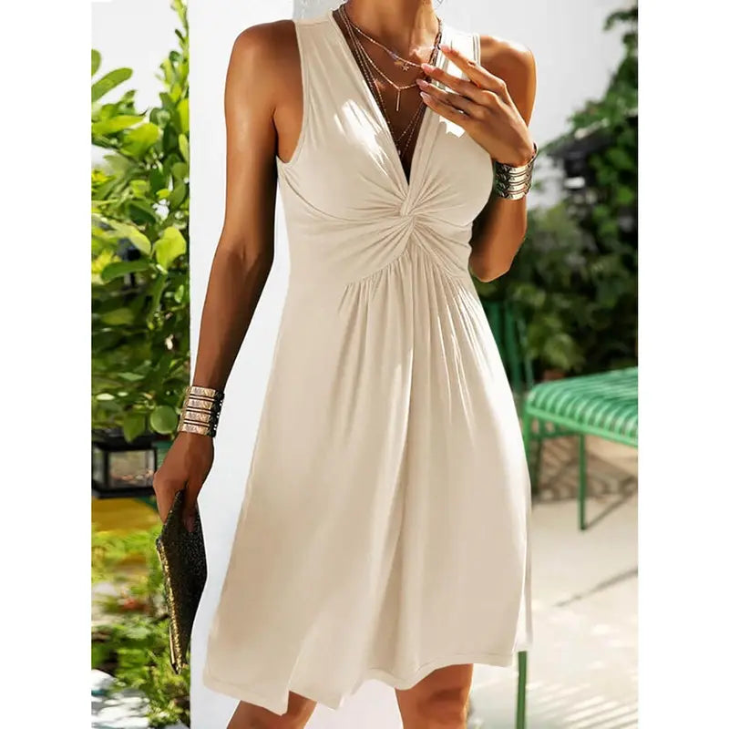 Women's solid-color twisted ruched tank dress