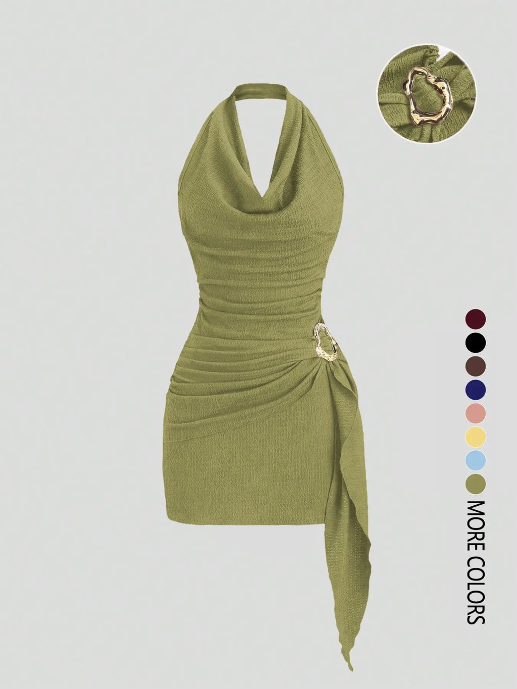 Women's Fashion Solid Color Ruched Halter Dress