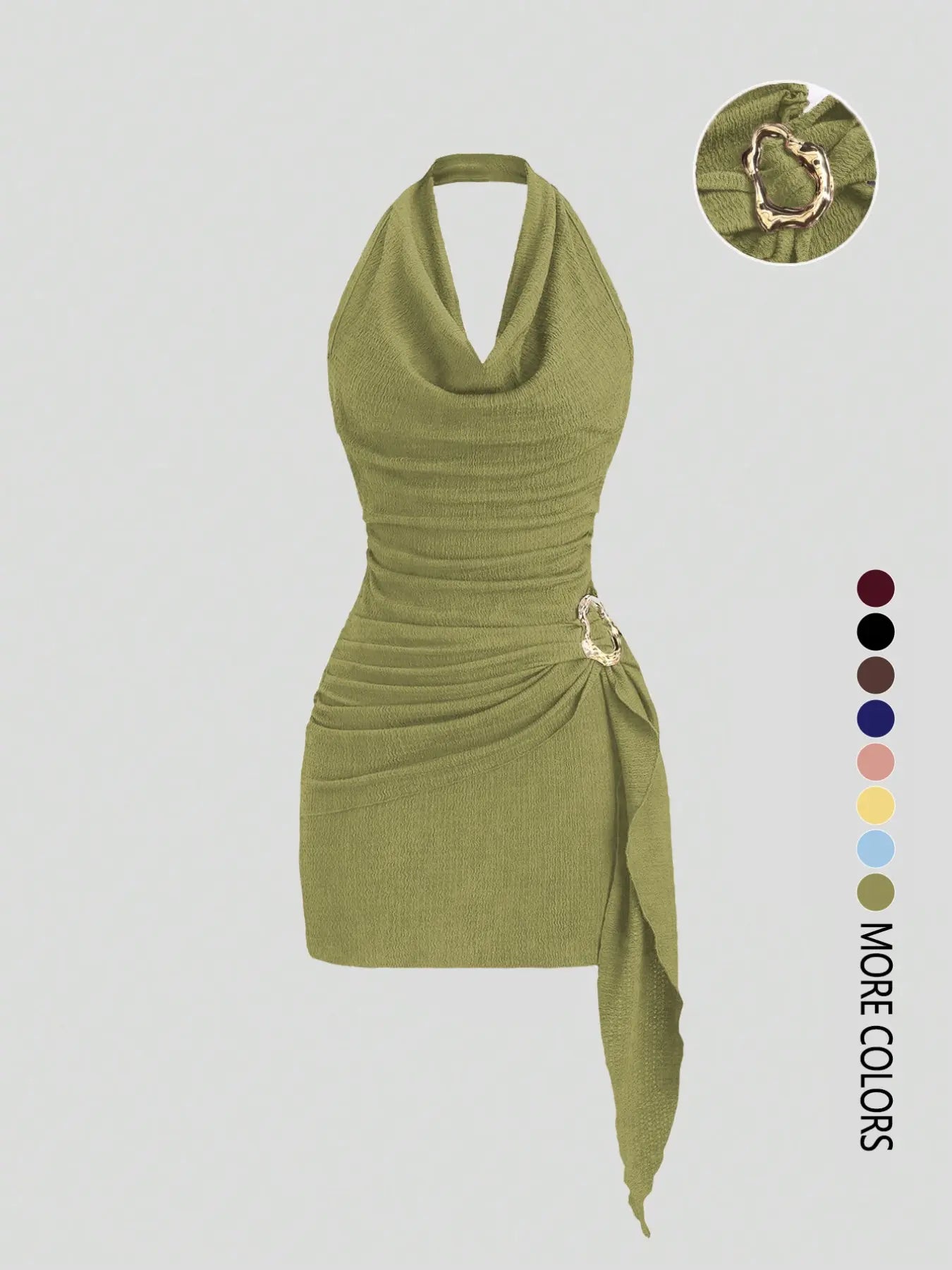 Women's Fashion Solid Color Ruched Halter Dress