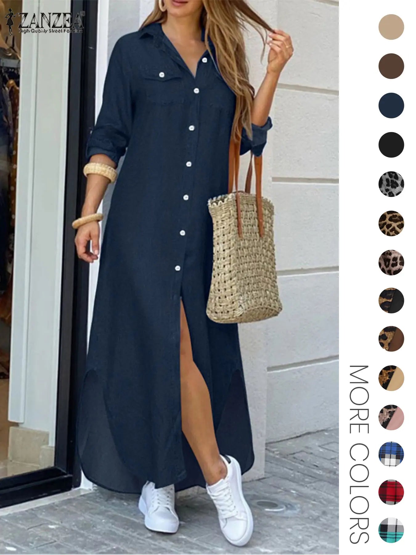 Women's Leopard Print Button Front Flap Pocket Shirt Fabric Dress, Casual Curved Hem Long Sleeve Collared Long Dress for Daily Wear, Ladies' Clothes for All Seasons, Womenswear