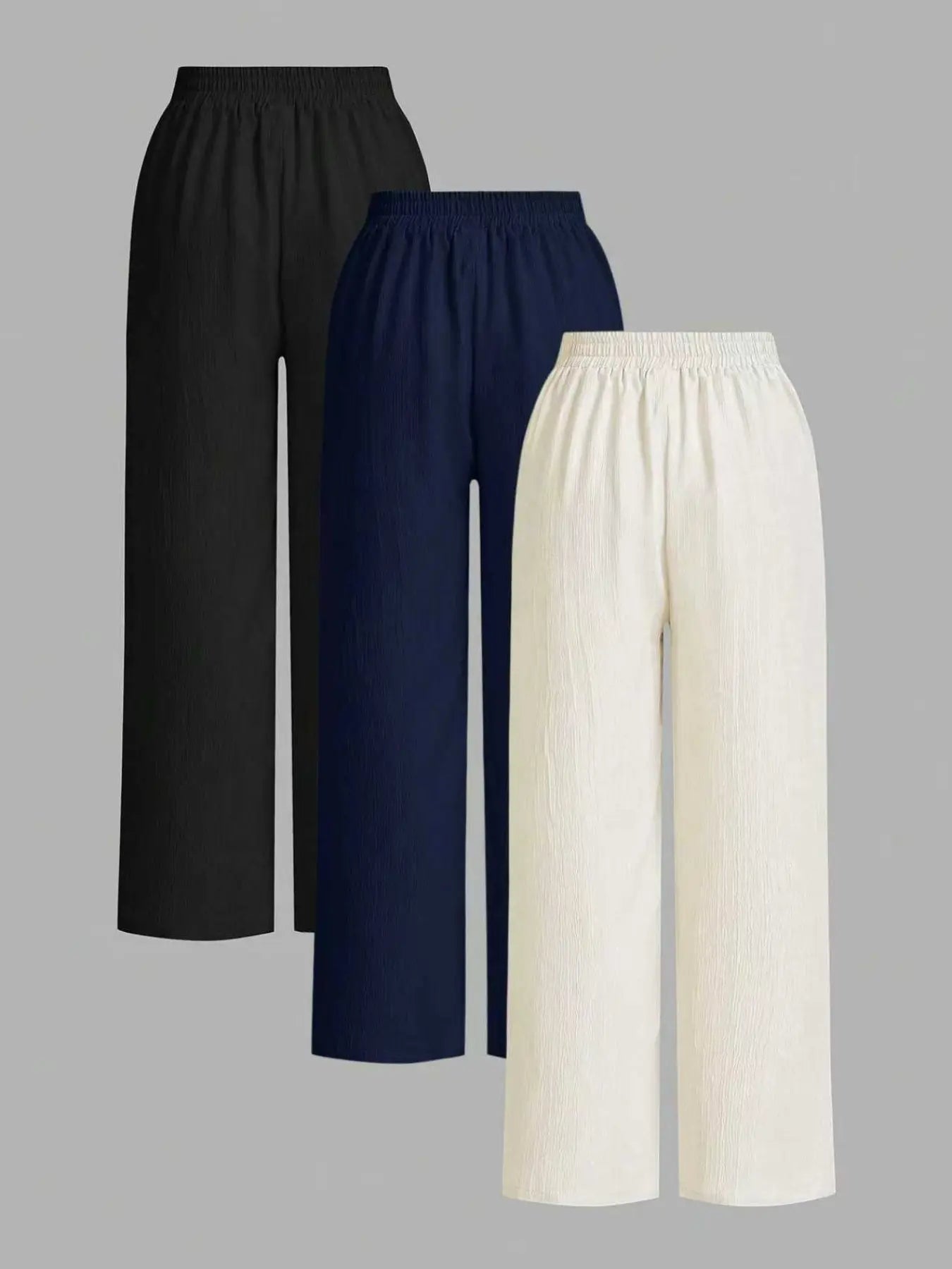 3-Piece Set: Women's Solid-Color Wide-Leg Pants