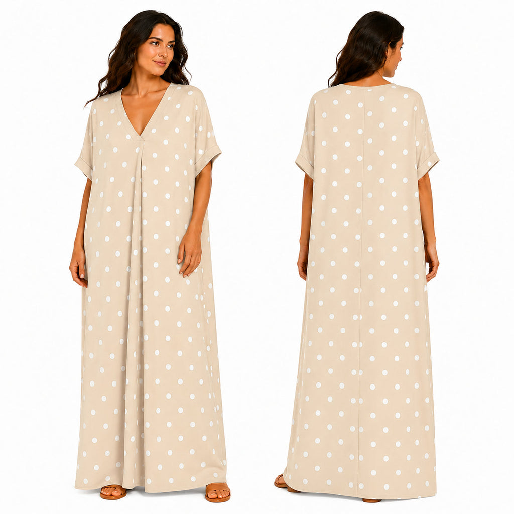 Robe Longue Oversize Femme à Pois Coupe Fluide Chic Été