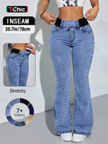 Y2K 2026 Women's Back Shirred Jeans,Mid-Rise Elasticity Waist Flared Jeans,With Pockets,Light Blue Washing Process,Women's Bell-Bottoms Wide-Leg Jeans,Waist - Cinching Design