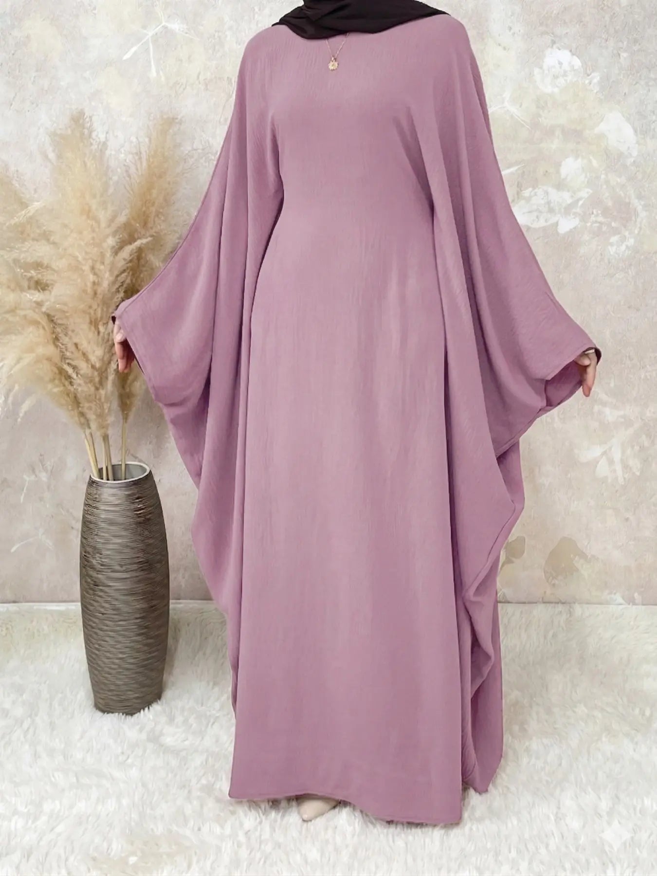 [Plus Size] Women's Solid Color Abaya, Modest Round Neck Long Sleeve Dress for Daily Wear, Ladies Islamic Clothing for All Seasons