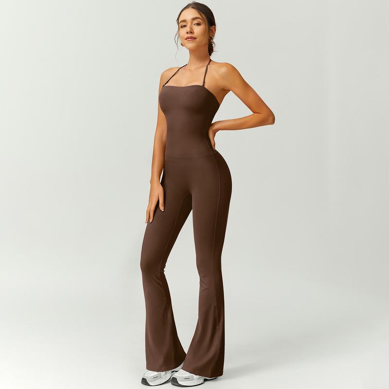 Women's Halter Neck Bodycon Flared Leg Jumpsuit – Stylish & Comfortable for Fitness & Fashion,Stylish & Comfortable Athleisure Outfit, Butt Lifting, High Waist Workout Gym Clothing Stretchable Activewear,jumpsuit women