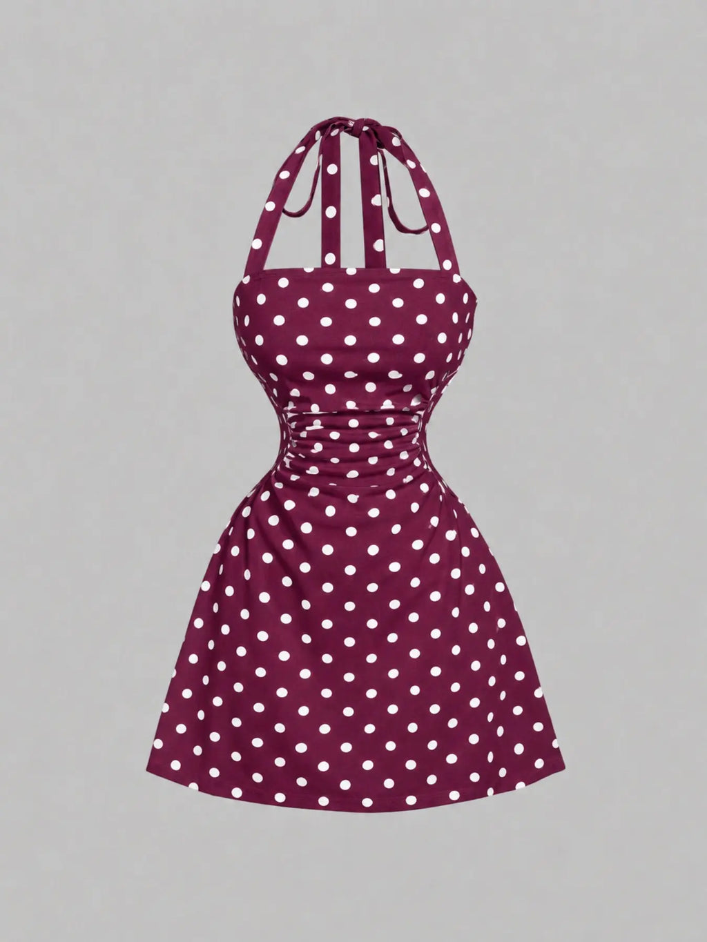 Women's Plain Ruched Tie Back Halter Neck Dress