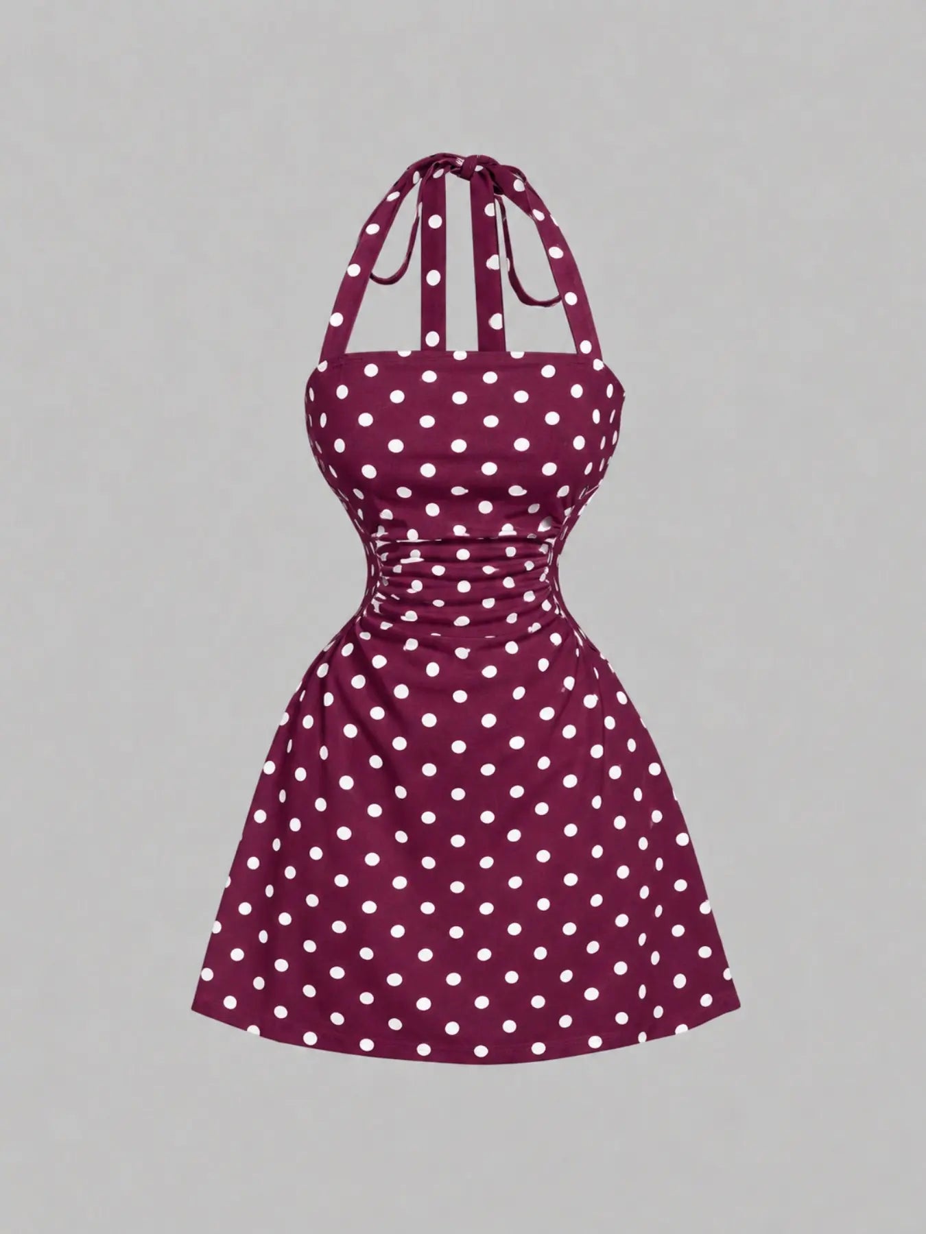 Women's Plain Ruched Tie Back Halter Neck Dress