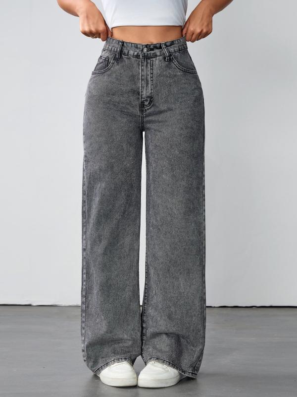 Women's Vintage Style Loose Fit Straight Leg Jeans, Casual Fitted Denim Jeans for Fall & Winter, Classic Boyfriend Look