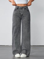 Women's Vintage Style Loose Fit Straight Leg Jeans, Casual Fitted Denim Jeans for Fall & Winter, Classic Boyfriend Look