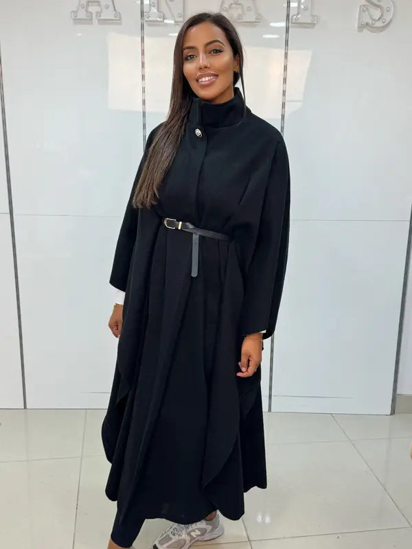 Long coat with a belted cape