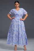 Curveins Plus Size V-Neck Floral Ruffle Hem Maxi Dress