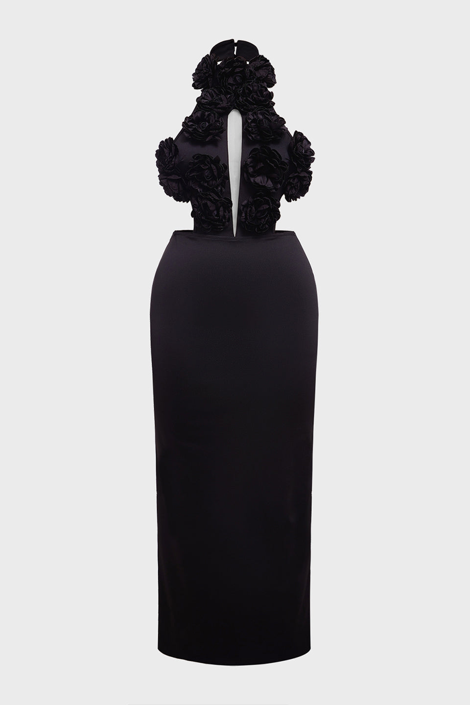 Curveins Plus Size Sexy Halter Neck Large Flower Fitted Back Slit Maxi Dress