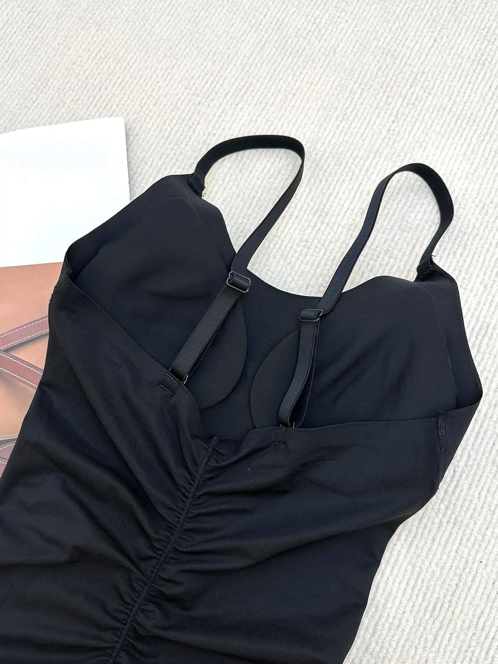 Women's Adjustable Spaghetti Strap Backless Padded Shapewear Bodysuit, Summer Clothes Women, Knitted Solid Ruched Seamless Wireless Basic Bodysuit for Summer, Women's Shapewear for Everyday Wear