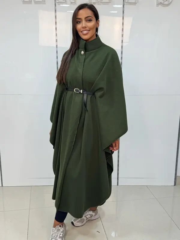Long coat with a belted cape