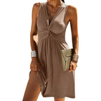 Women's solid-color twisted ruched tank dress