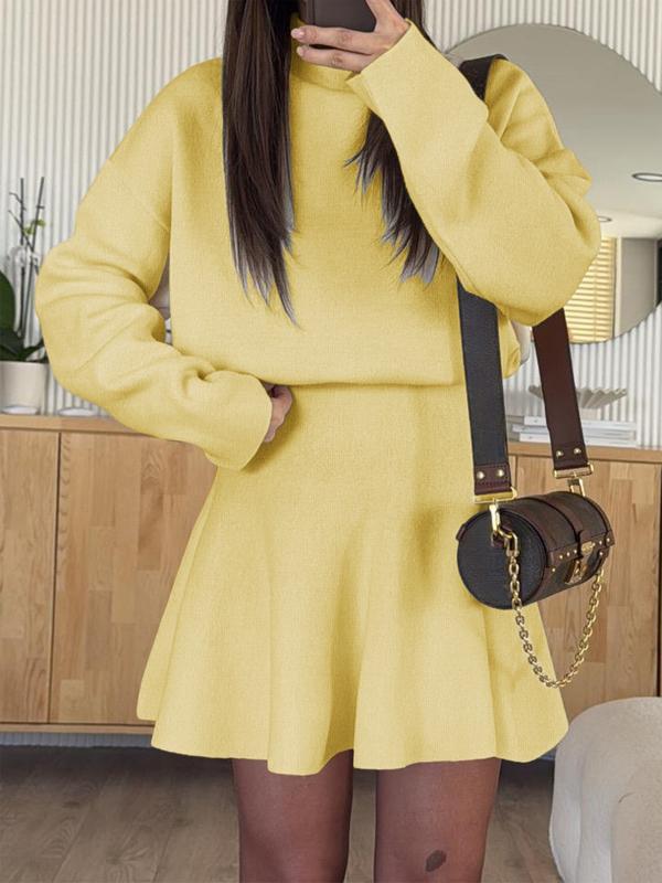 Women's Casual Half-High Neck Long Sleeve Knit Dress, Plain Color Loose-Fitting Sweater Dress, Fall & Winter Fashion